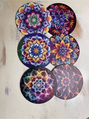 Mandala Floral Round Coasters Set - Multicolor
